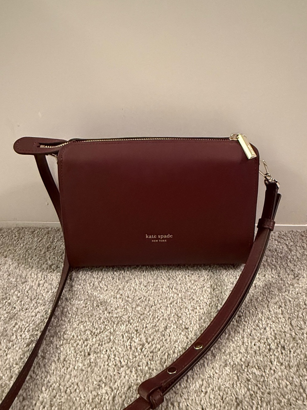 kate spade Burgundy Leather Crossbody with Gold Hardware